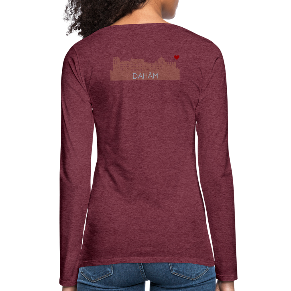 DAMEN LANGARM-SHIRT - HEIDELBERGER SCHLOSS DAHÄM (DESIGN HINTEN) DARK - Bordeauxrot meliert