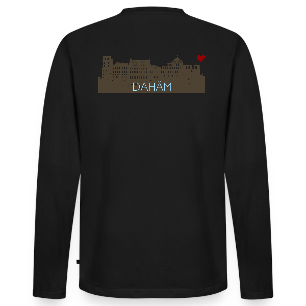 HERREN ORGANIC LANGARM-SHIRT - HEIDELBERGER SCHLOSS DAHÄM (DESIGN HINTEN) DARK - Schwarz