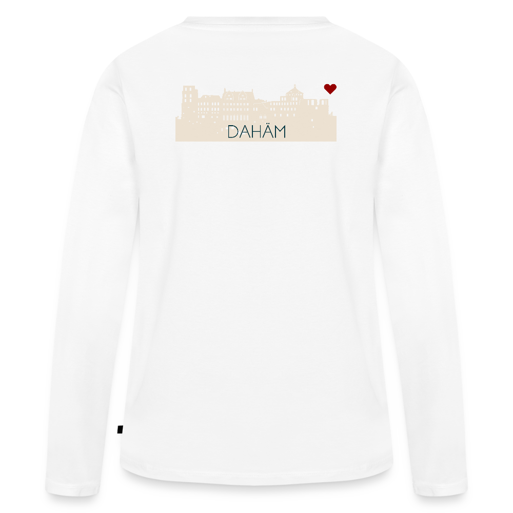DAMEN ORGANIC LANGARM-SHIRT - HEIDELBERGER SCHLOSS DAHÄM (DESIGN HINTEN) TRANSPARENT - Weiß
