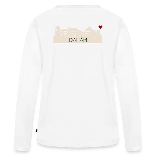 DAMEN ORGANIC LANGARM-SHIRT - HEIDELBERGER SCHLOSS DAHÄM (DESIGN HINTEN) TRANSPARENT - Weiß