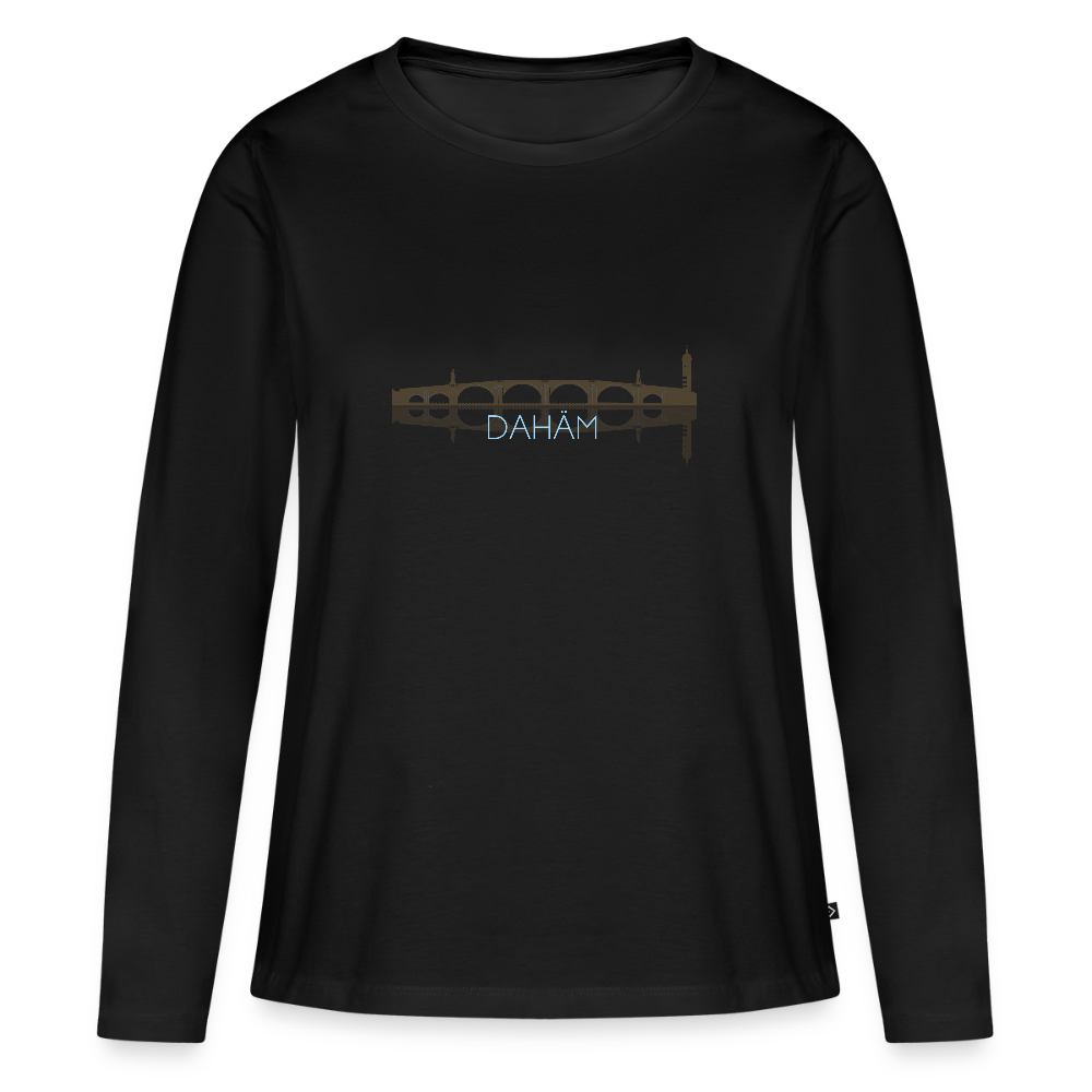 DAMEN ORGANIC LANGARM-SHIRT - ALTE BRÜCKE DAHÄM DARK - Schwarz