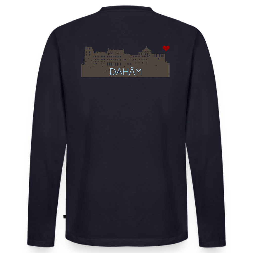 HERREN ORGANIC LANGARM-SHIRT - HEIDELBERGER SCHLOSS DAHÄM (DESIGN HINTEN) DARK - Navy