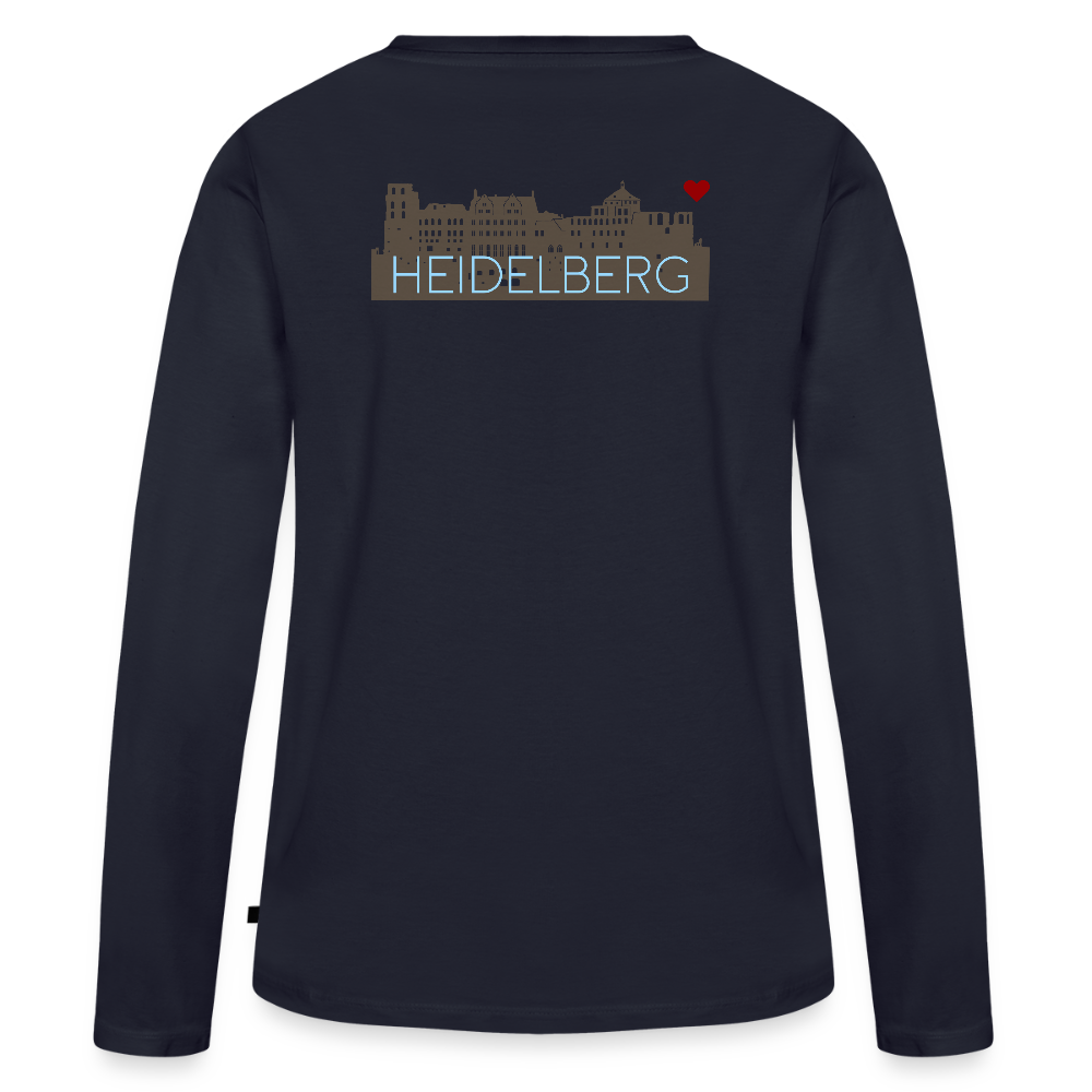 DAMEN ORGANIC LANGARM-SHIRT - HEIDELBERGER SCHLOSS (DESIGN HINTEN) DARK - Navy
