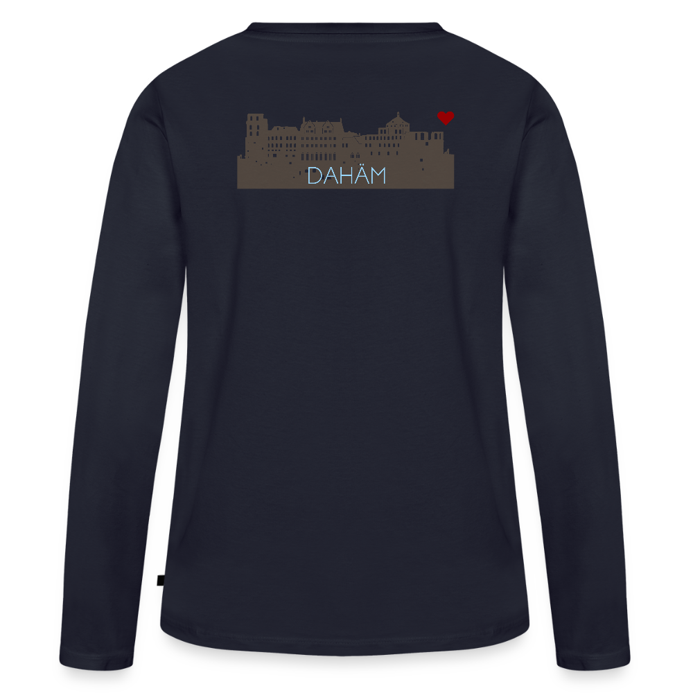 DAMEN ORGANIC LANGARM-SHIRT - HEIDELBERGER SCHLOSS DAHÄM (DESIGN HINTEN) DARK - Navy