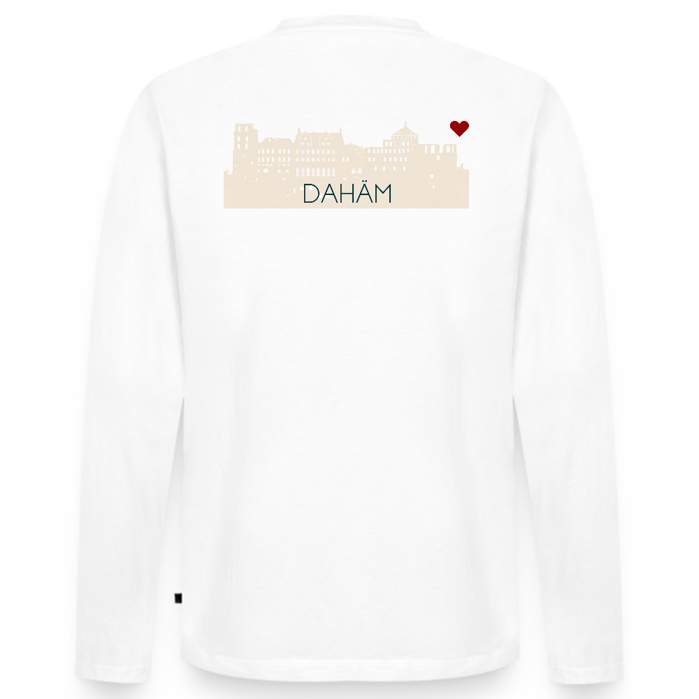 HERREN ORGANIC LANGARM-SHIRT - HEIDELBERGER SCHLOSS DAHÄM (DESIGN HINTEN) TRANSPARENT - Weiß