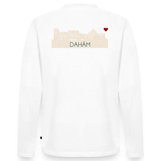 HERREN ORGANIC LANGARM-SHIRT - HEIDELBERGER SCHLOSS DAHÄM (DESIGN HINTEN) TRANSPARENT - Weiß