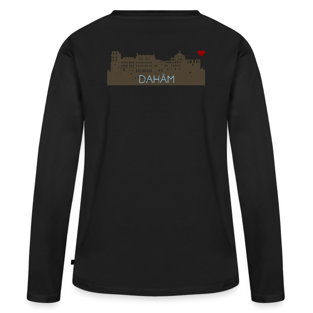 DAMEN ORGANIC LANGARM-SHIRT - HEIDELBERGER SCHLOSS DAHÄM (DESIGN HINTEN) DARK - Schwarz