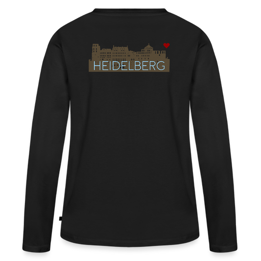 DAMEN ORGANIC LANGARM-SHIRT - HEIDELBERGER SCHLOSS (DESIGN HINTEN) DARK - Schwarz