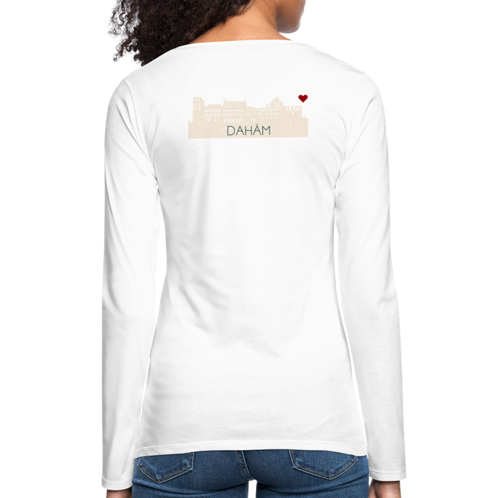 DAMEN LANGARM-SHIRT - HEIDELBERGER SCHLOSS DAHÄM (DESIGN HINTEN) TRANSPARENT - weiß