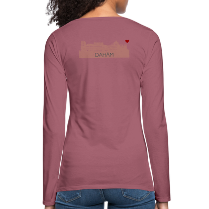 DAMEN LANGARM-SHIRT - HEIDELBERGER SCHLOSS DAHÄM (DESIGN HINTEN) TRANSPARENT - Malve