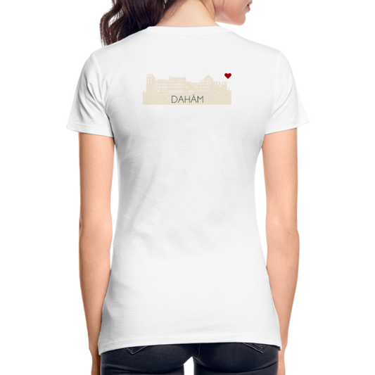 DAMEN ORGANIC SHIRT - HEIDELBERGER SCHLOSS DAHÄM (DESIGN HINTEN) TRANSPARENT - weiß
