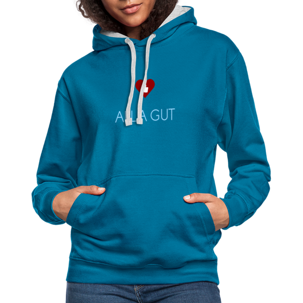 UNISEX HOODIE - ALLA GUT DARK - Pfauenblau/Grau meliert